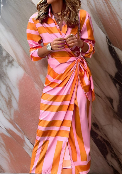 Ruffled Printed waist-cinching shirt dress for women | Olivia