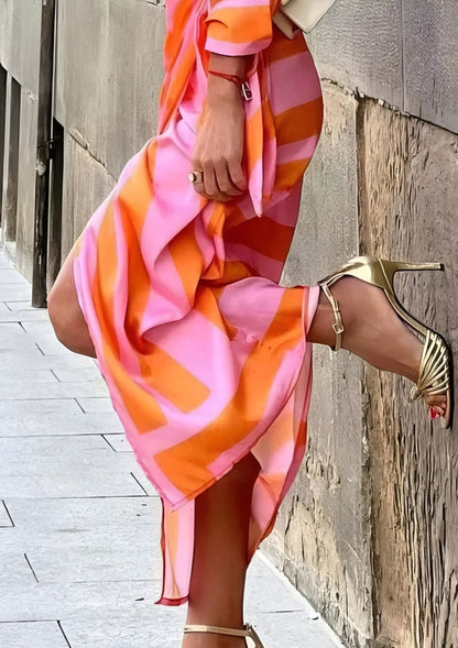 Ruffled Printed waist-cinching shirt dress for women | Olivia