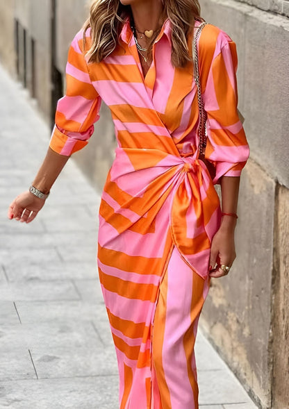 Ruffled Printed waist-cinching shirt dress for women | Olivia