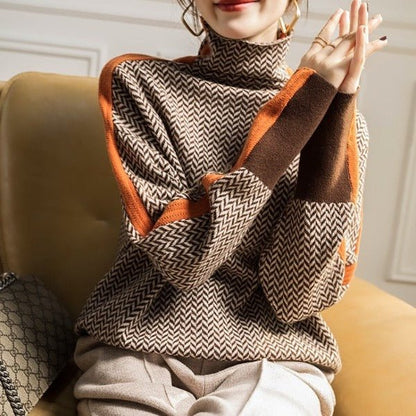 Contrast stripe roll-neck jumper for women | Helena -3