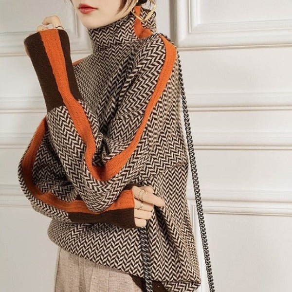 Contrast stripe roll-neck jumper for women | Helena -2