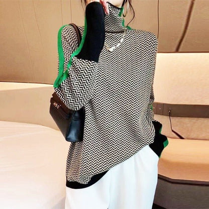Contrast stripe roll-neck jumper for women | Helena -5