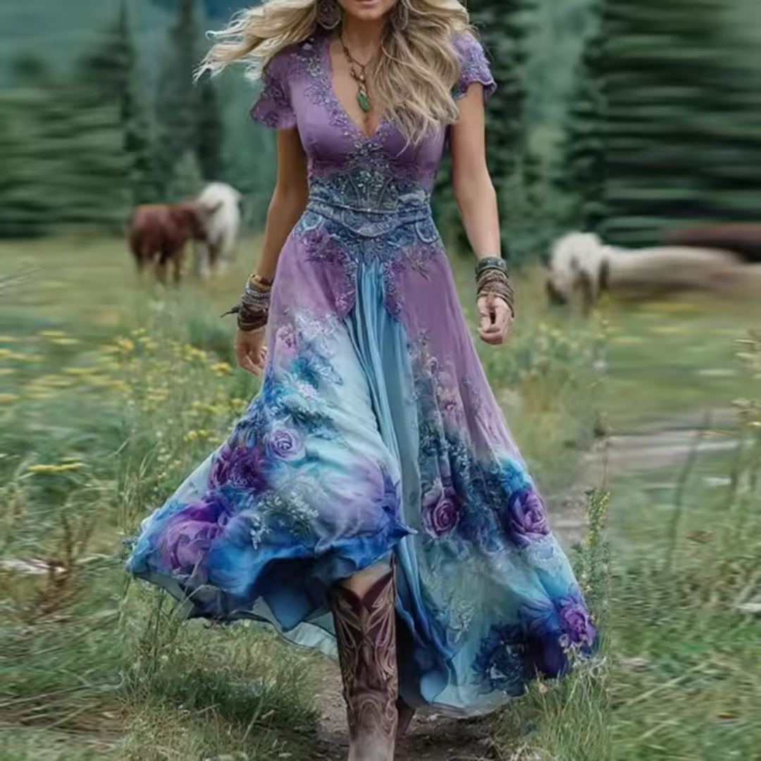 Vintage-inspired boho midi dress for women | Noraya -3