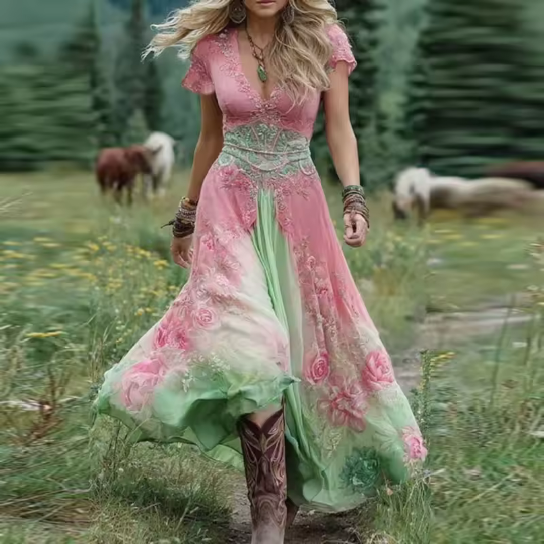 Vintage-inspired boho midi dress for women | Noraya -5
