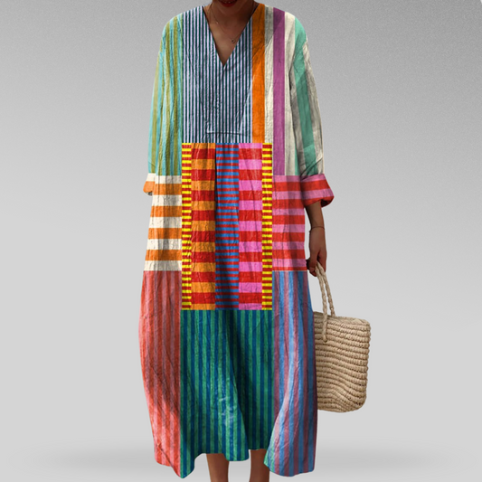Elegant geometric print midi dress for women | Elissa -1