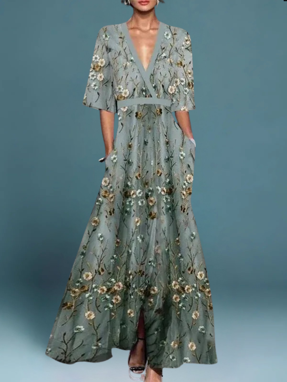 Resplendent Elegant V-neck belted boho dress for women | Hazel