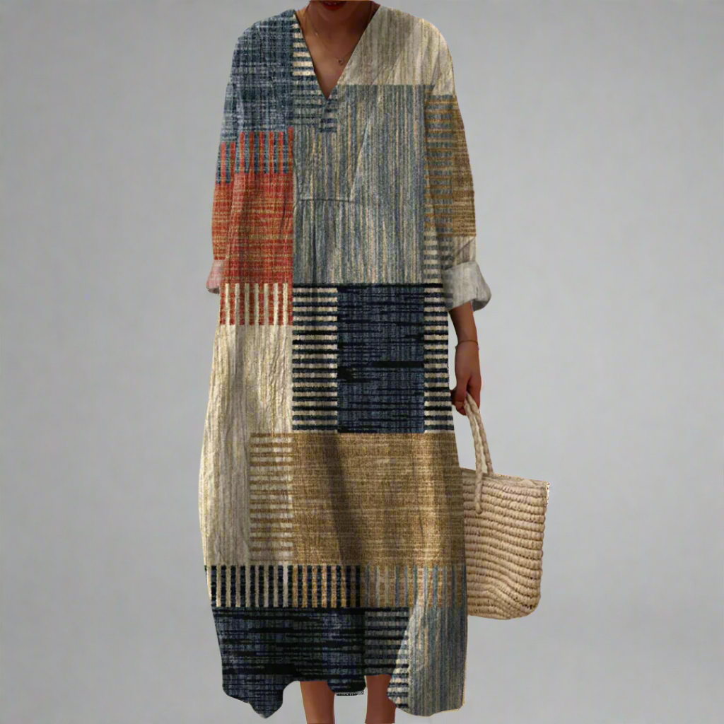 Relaxed geometric print wrap dress for women | Briony -1