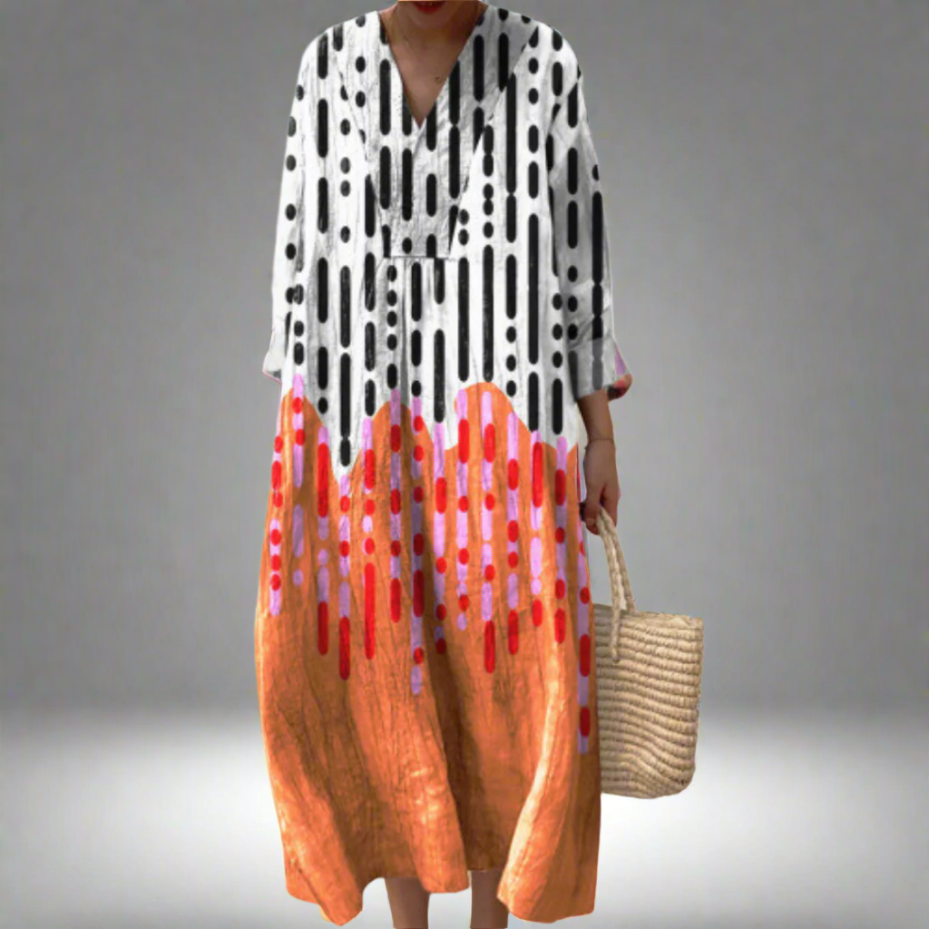 Bold geometric print occasion dress for women | Kiara -1