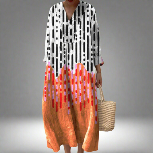 Bold geometric print occasion dress for women | Kiara -1