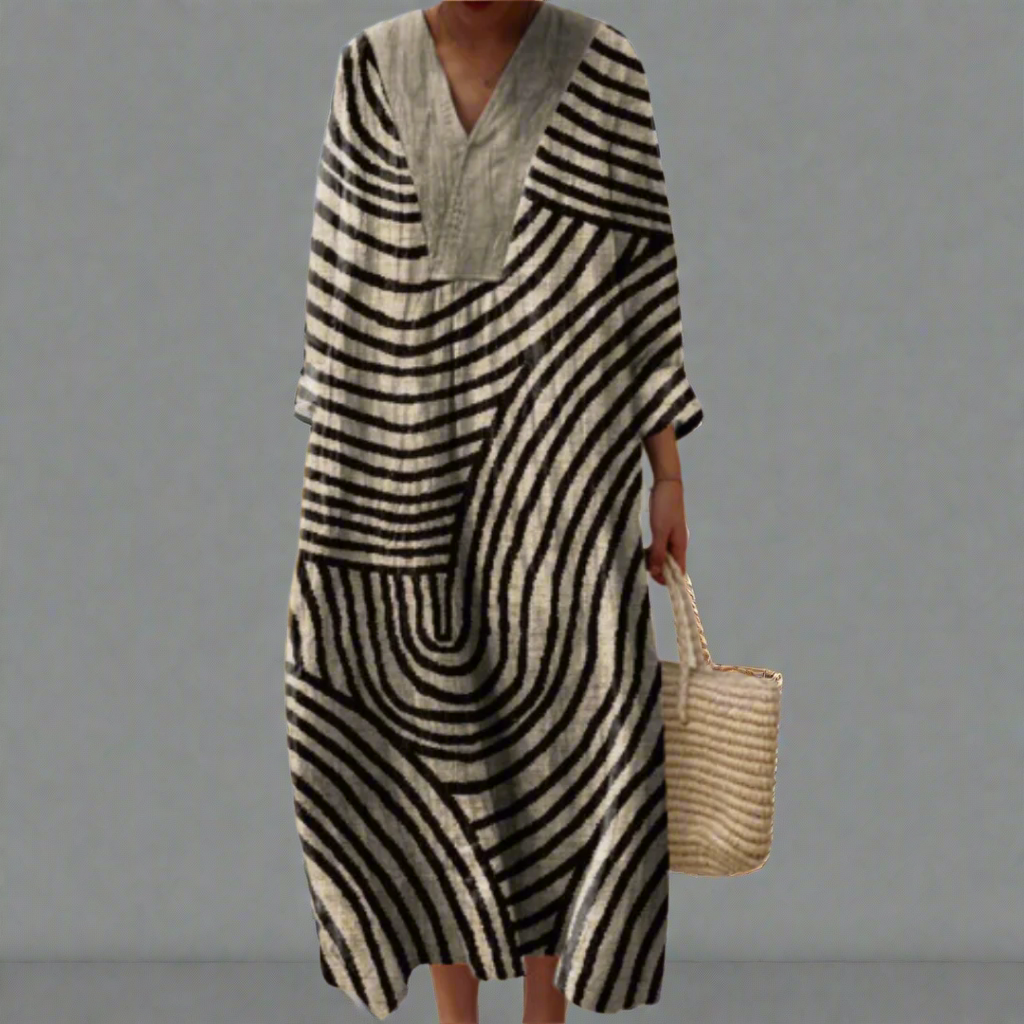 Elegant geometric print midi dress for women | Cassidy -1