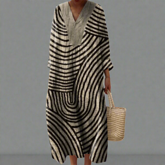 Elegant geometric print midi dress for women | Cassidy -1
