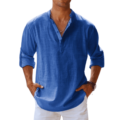Casual linen blend henley shirt for men -1