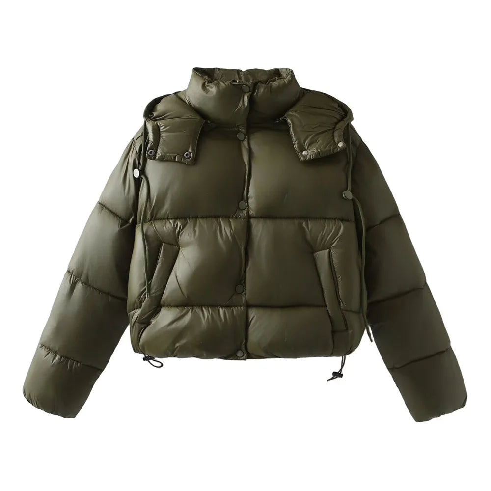 Hooded quilted puffer winter coat for women -2