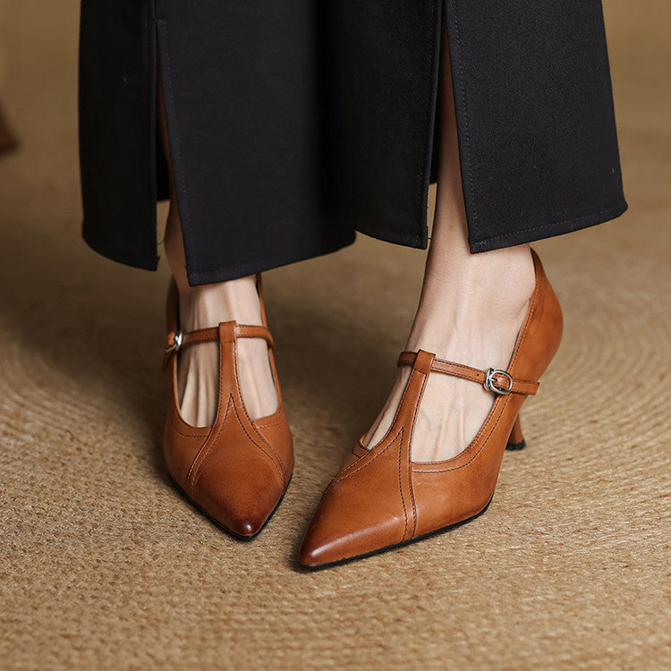 Elegant genuine leather heels for women | Lorena -3