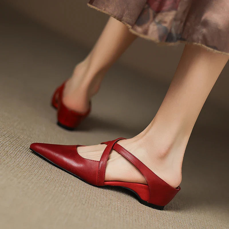 Classic genuine leather slip-on mules for women | Aluna -4