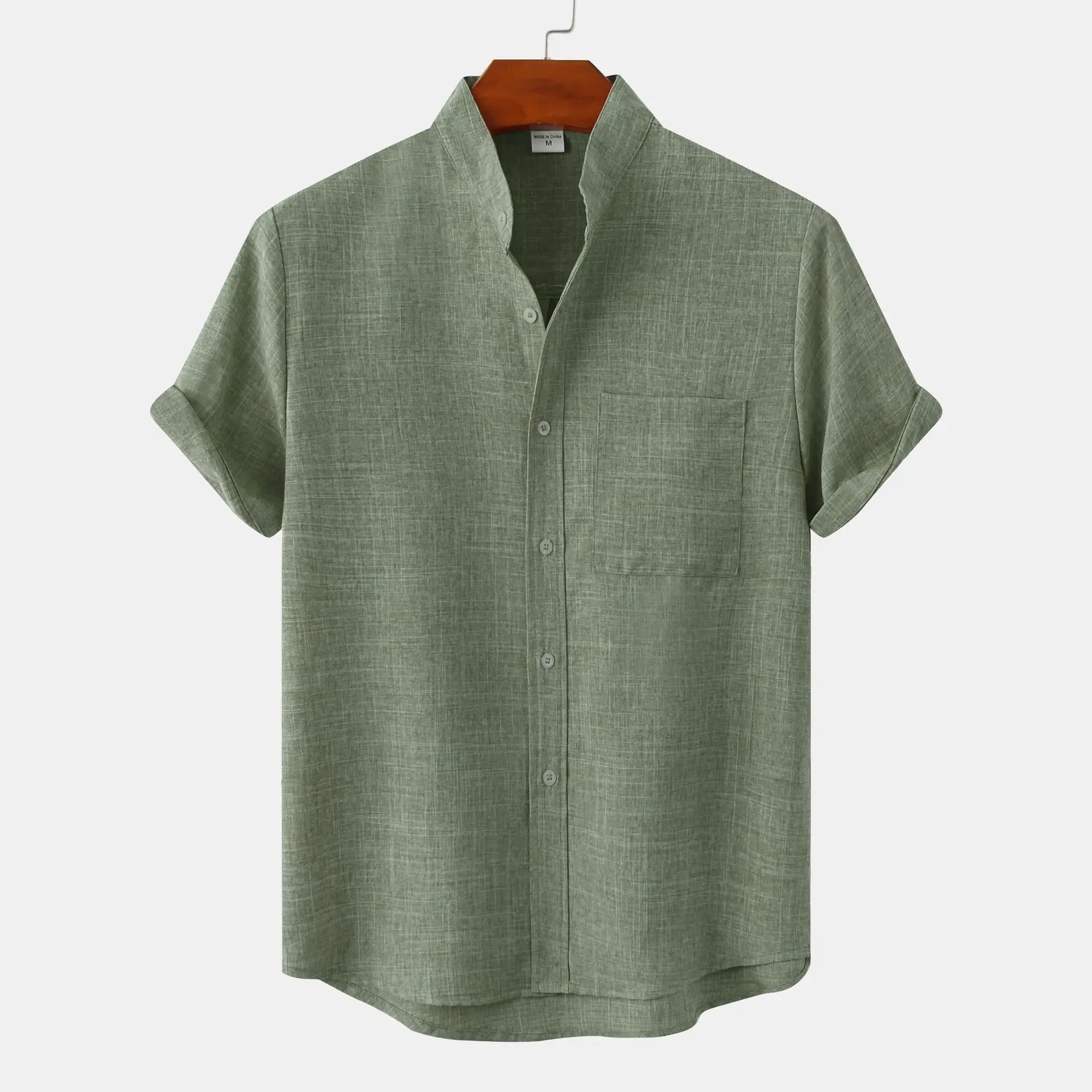 Collarless short-sleeve linen shirt for men | Soren -2