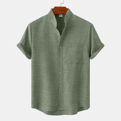 Collarless short-sleeve linen shirt for men | Soren -2