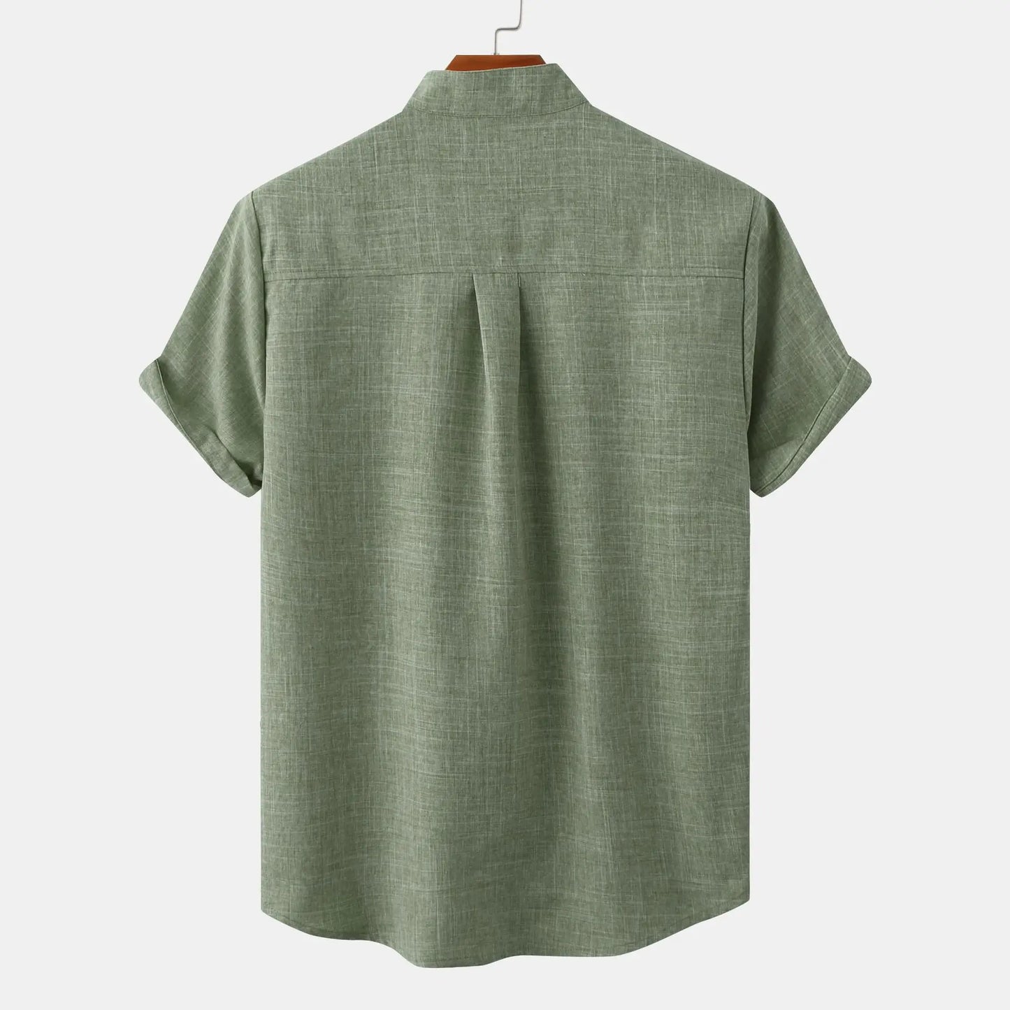 Collarless short-sleeve linen shirt for men | Soren -3