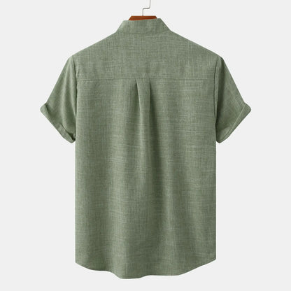Collarless short-sleeve linen shirt for men | Soren -3