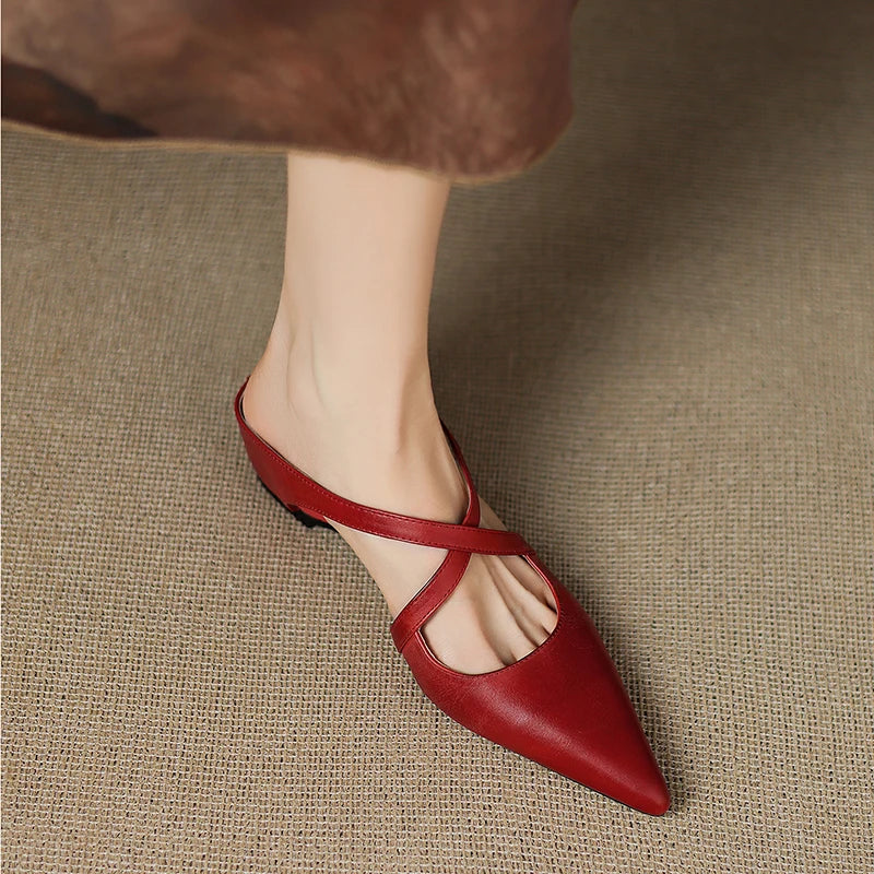 Classic genuine leather slip-on mules for women | Aluna -3