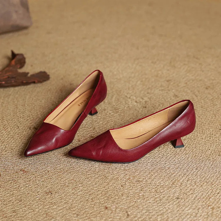 Elegant genuine leather block heels for women | Anok -8