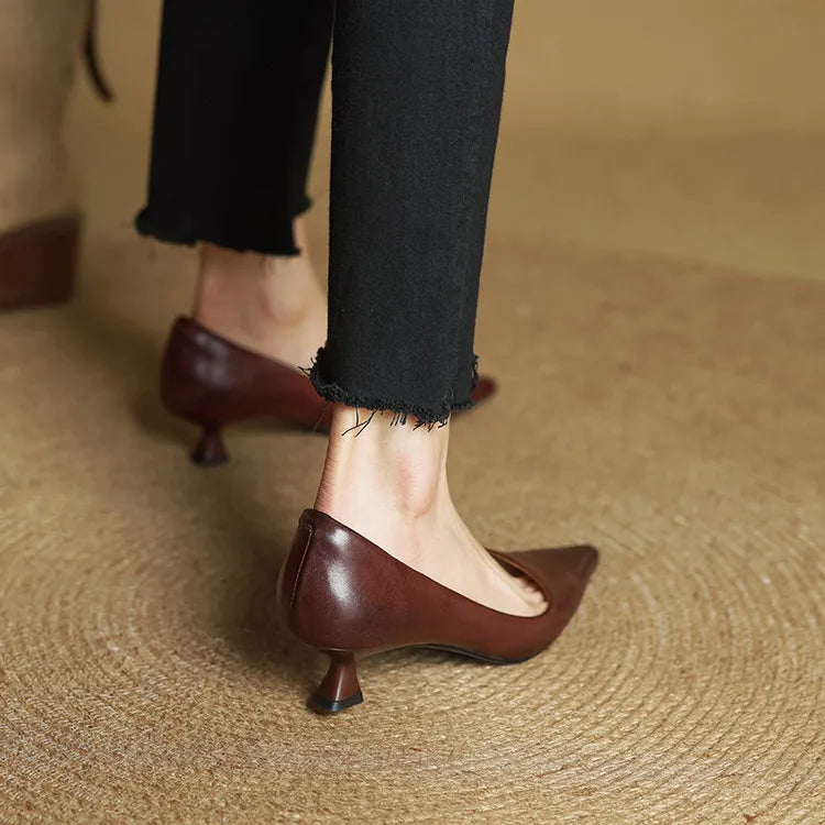 Elegant genuine leather block heels for women | Anok -12