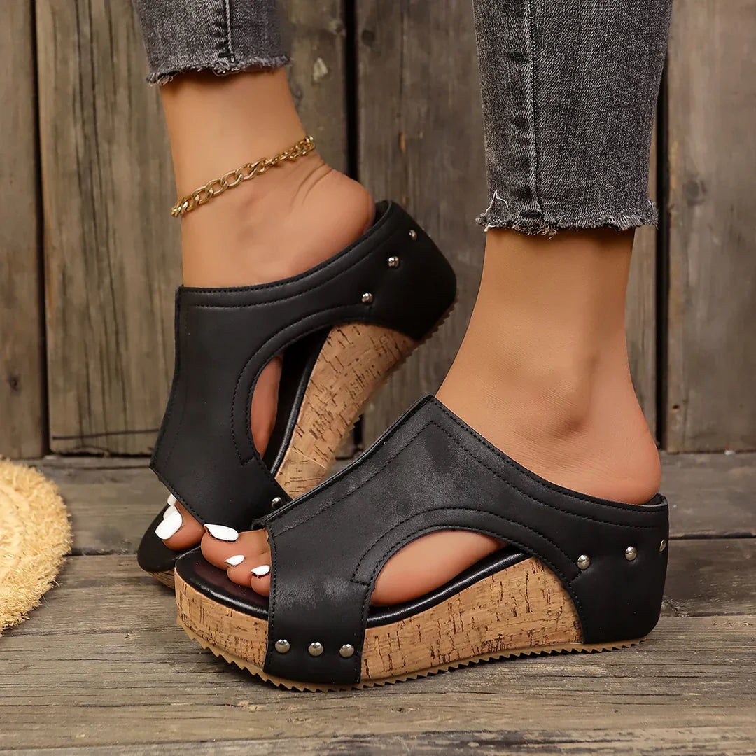 Elegant stud-detail wedge heels for women | Lumi -1