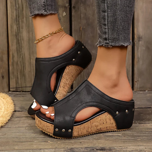 Elegant stud-detail wedge heels for women | Lumi -1