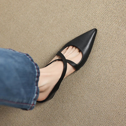 Classic genuine leather slip-on mules for women | Aluna -17