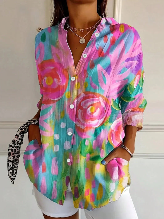 Vibrant patterned relaxed blouse for women | Astrid -1