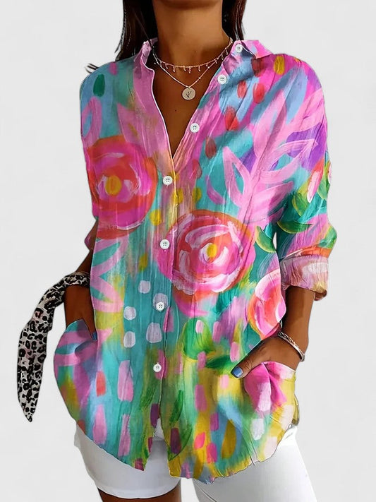 Elegant loose-fit V-neck blouse for women | Anica -1