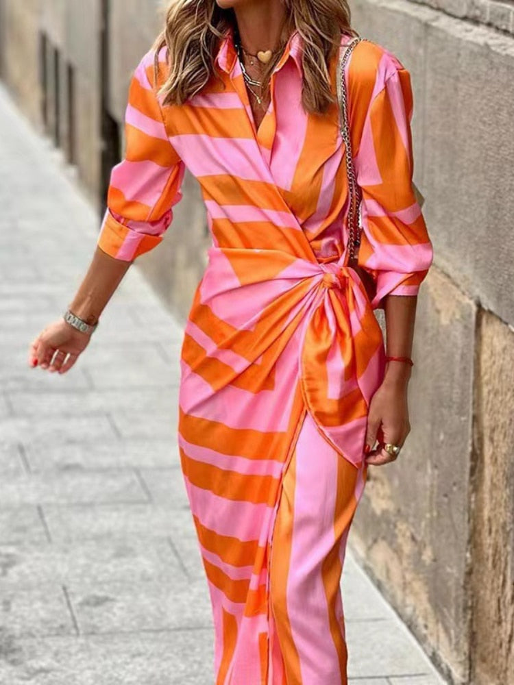 Playful Striped midi shirt dress for women | Clarissa