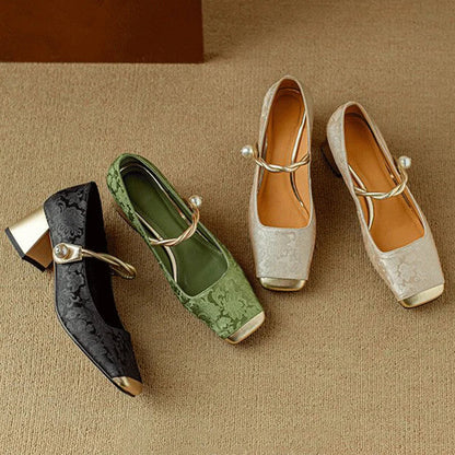 Elegant floral embossed square toe heels for women | Casvian -5