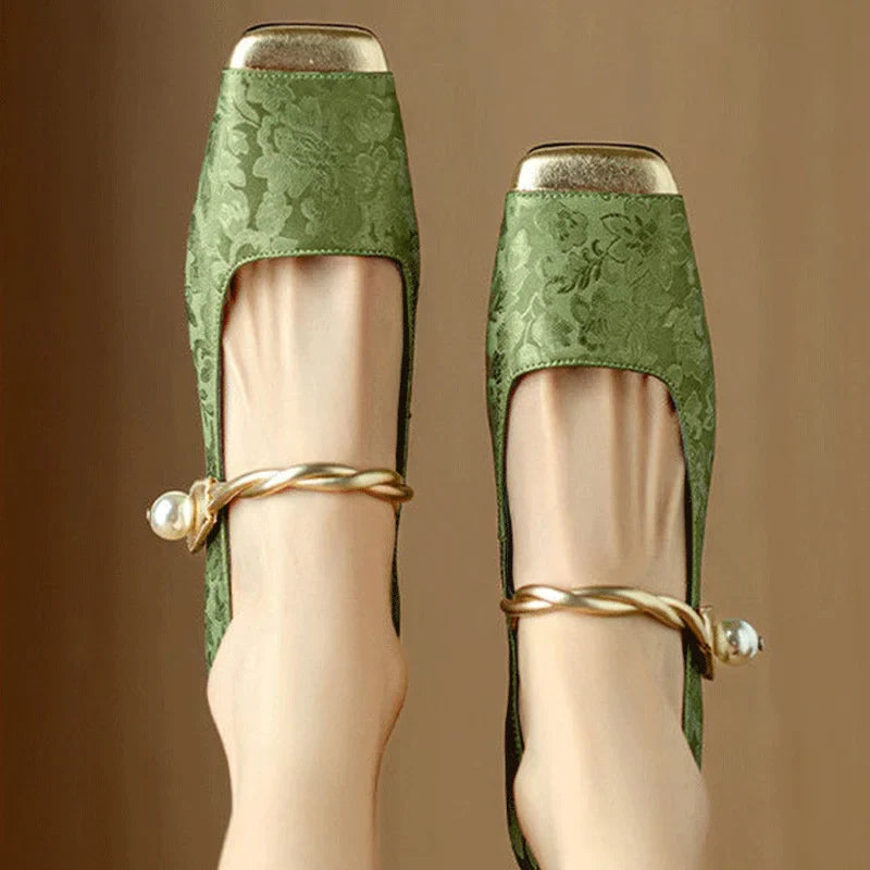 Elegant floral embossed square toe heels for women | Casvian -4