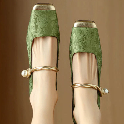Elegant floral embossed square toe heels for women | Casvian -4