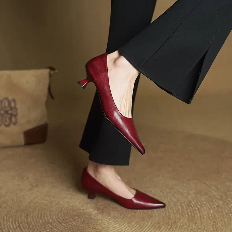 Elegant genuine leather block heels for women | Anok -5