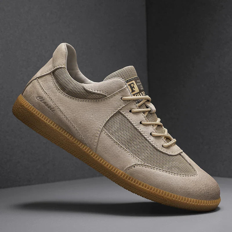 Stitched detail leather-look trainers for men | Calvino -1