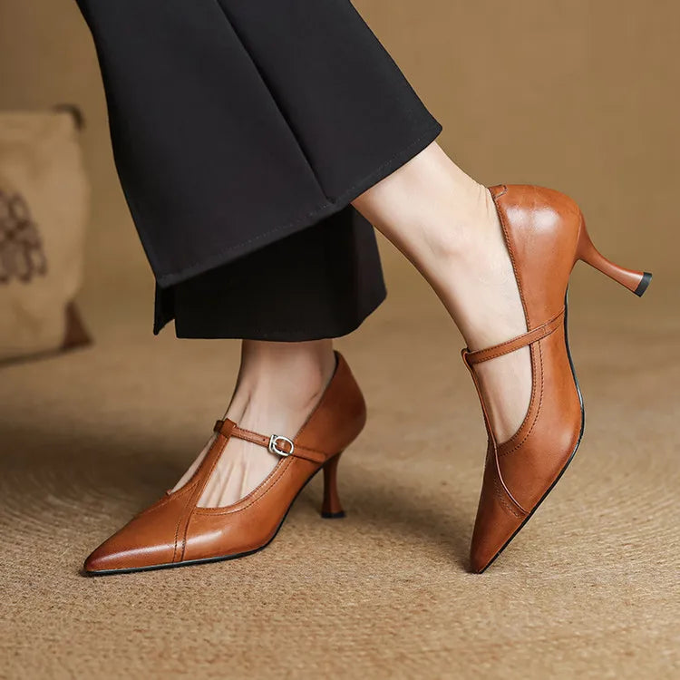 Elegant genuine leather heels for women | Lorena -1