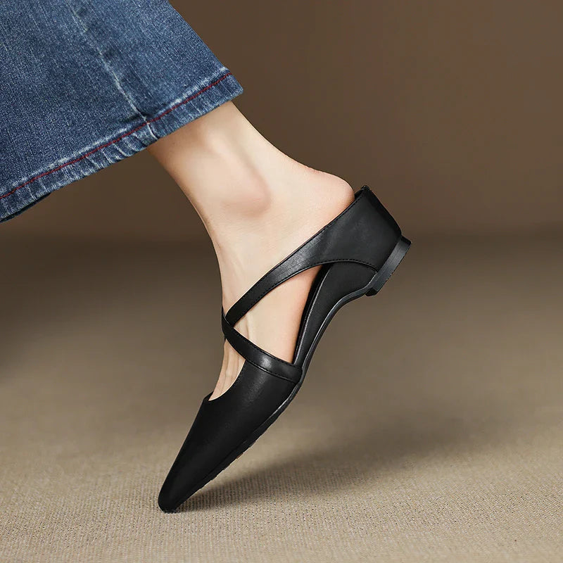 Classic genuine leather slip-on mules for women | Aluna -15