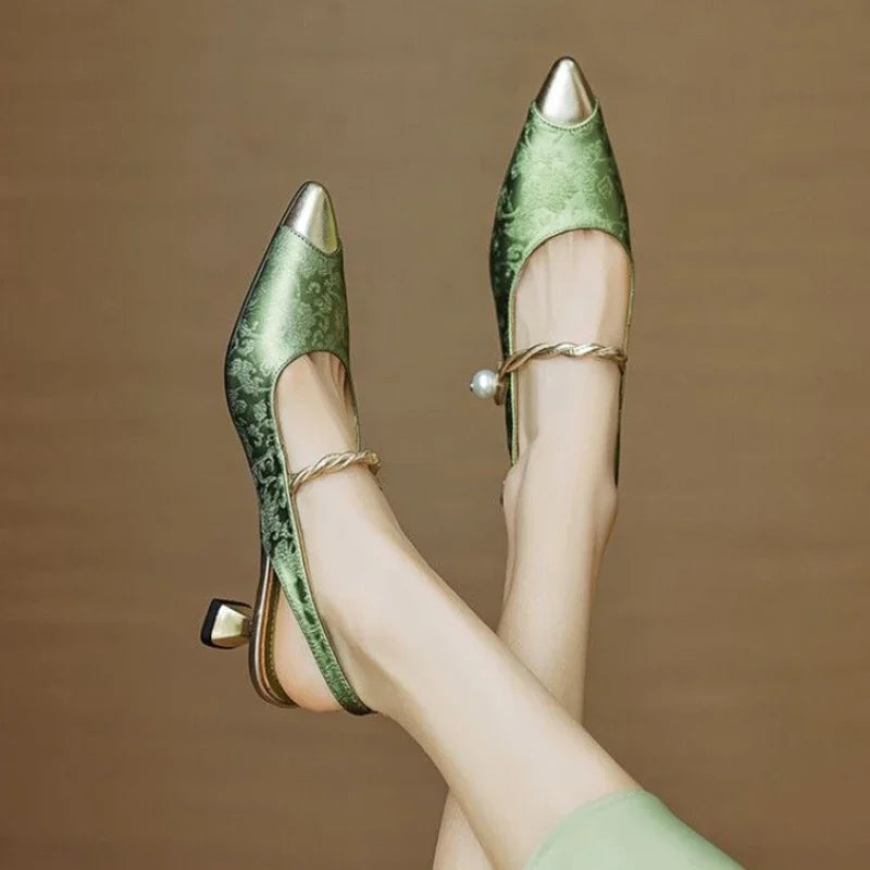 Elegant pearl strap block heel pumps for women | Margot -2