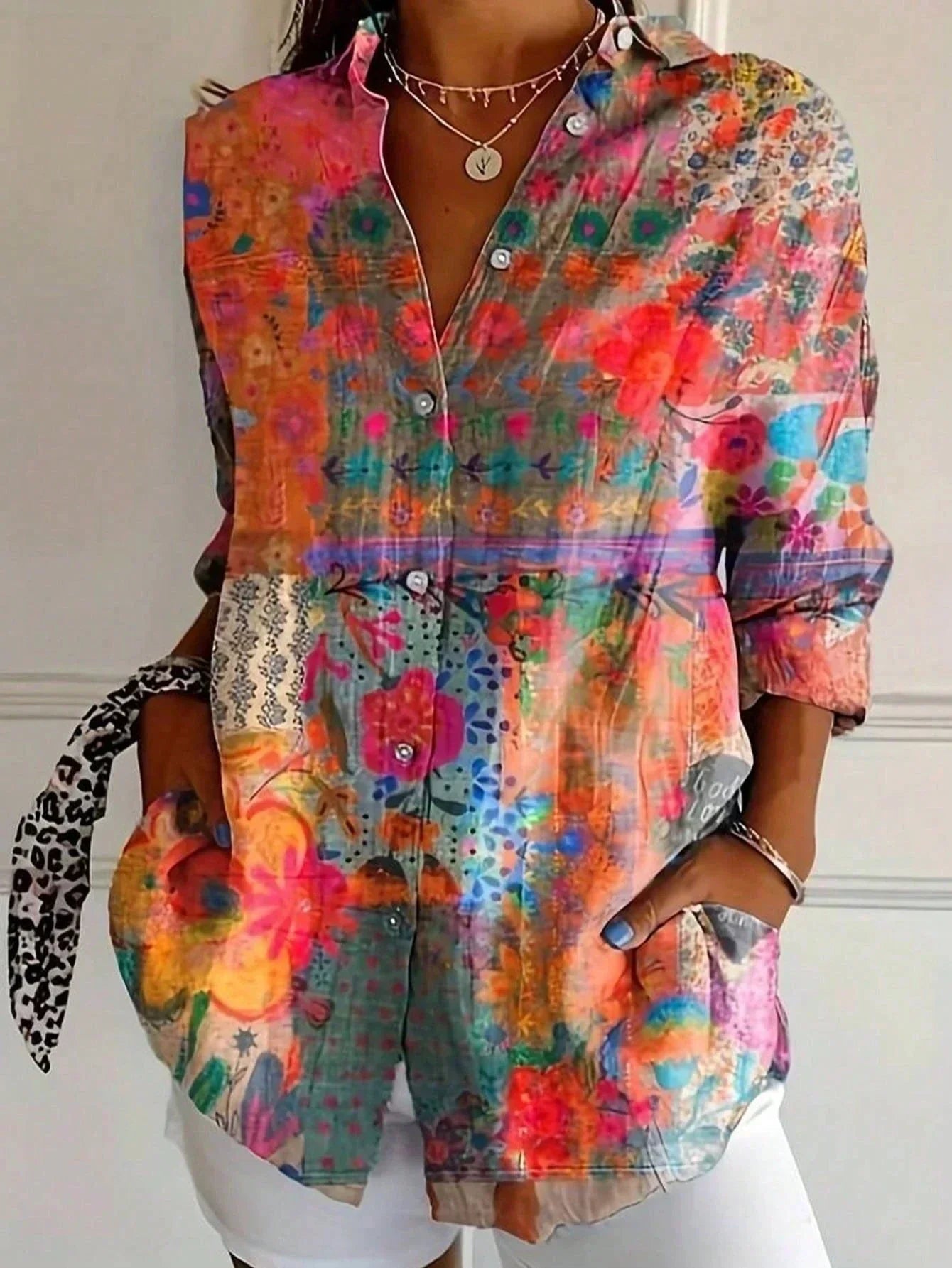 Vibrant patterned relaxed blouse for women | Astrid -2