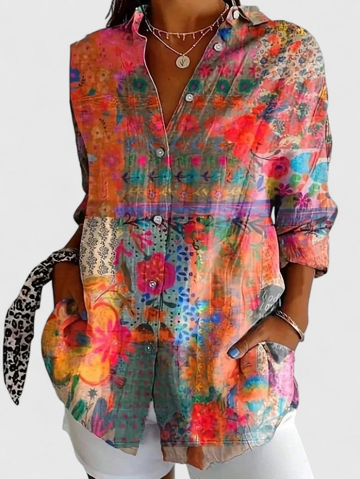 Elegant loose-fit V-neck blouse for women | Anica -2