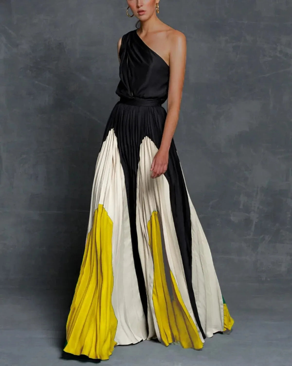 Elegant shoulder-detail flowing maxi dress for women -1