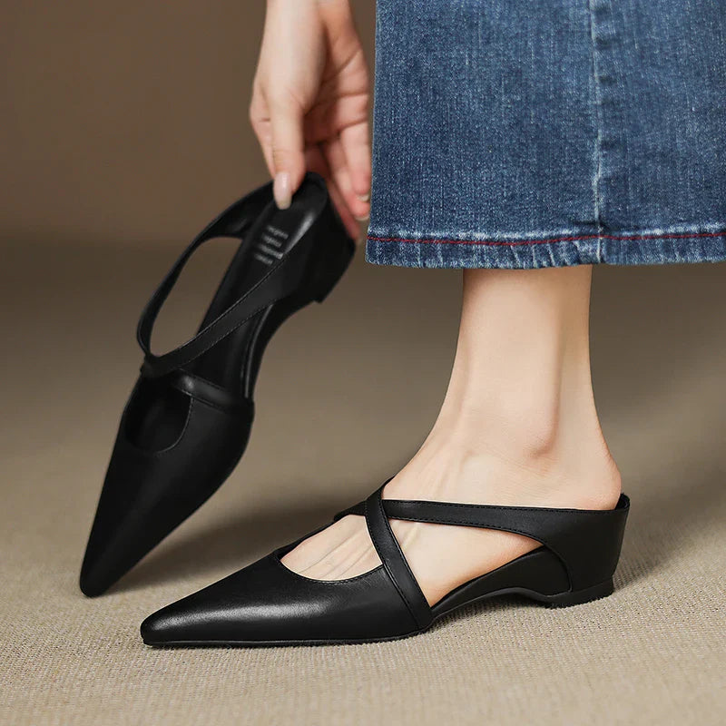 Classic genuine leather slip-on mules for women | Aluna -13