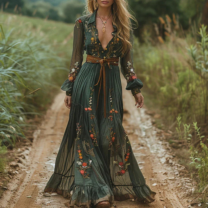 Floral flowing bohemian maxi dress for women | Selvara -1