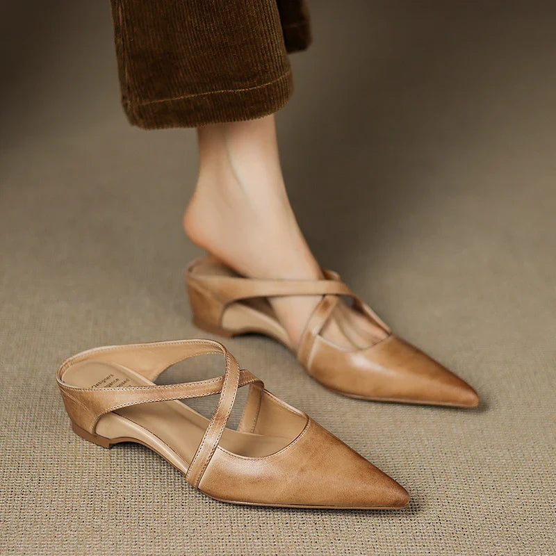 Classic genuine leather slip-on mules for women | Aluna -7