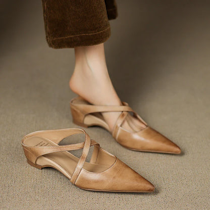 Classic genuine leather slip-on mules for women | Aluna -7