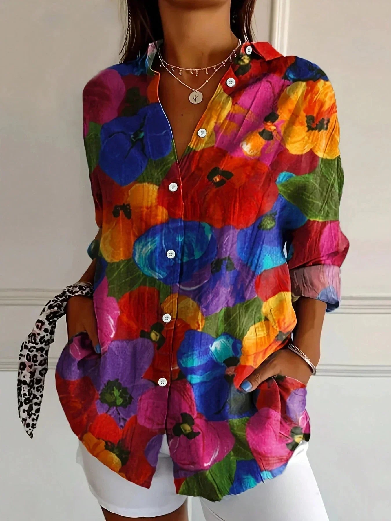 Vibrant patterned relaxed blouse for women | Astrid -6