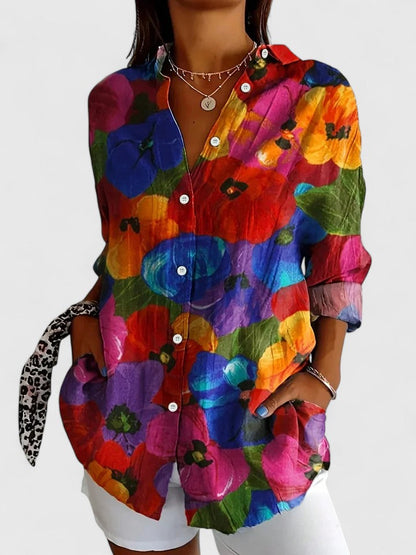 Elegant loose-fit V-neck blouse for women | Anica -4