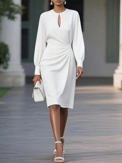 Long-sleeve formal elegant midi dress for women | Caliora -6